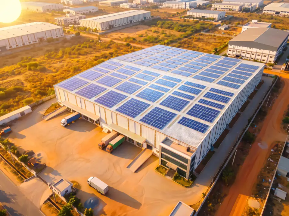 Commercial rooftop with solar panels